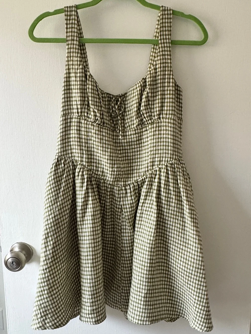 Reformation Daria Linen Dress Avocado Green Gingham Mini Dress Size 8 - Picture 1 of 9